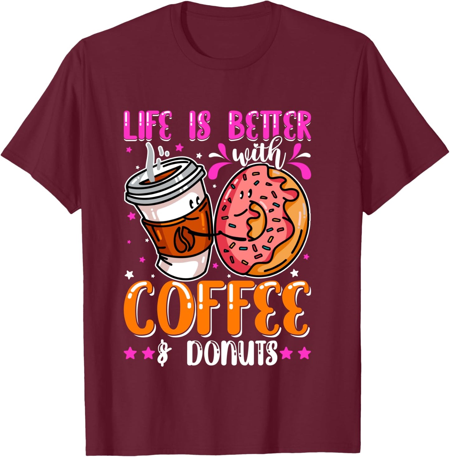 Funny Coffee And Donuts Lover Day Boys Girls Son Daughter T-Shirt - T-Shirt | Maroon