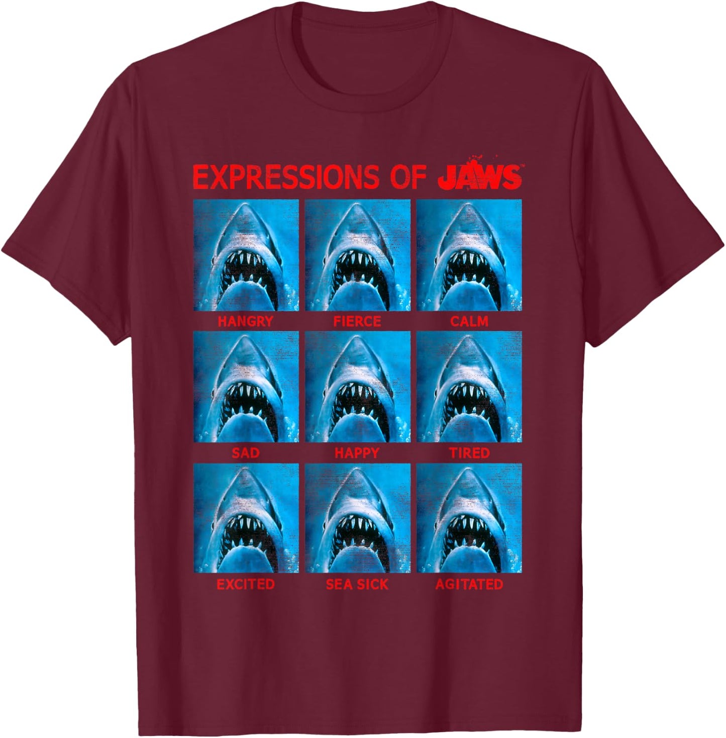 Jaws The Expressions of Jaws Photo Grid Panel Small T-Shirt - T-Shirt | Maroon