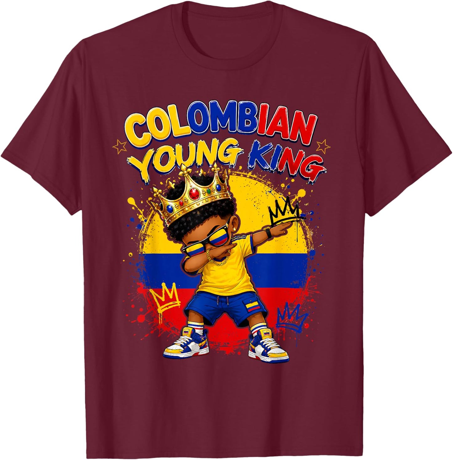 King Colombia Flag Melanin Pride Roots Black Boys Youth Kids T-Shirt - T-Shirt | Maroon