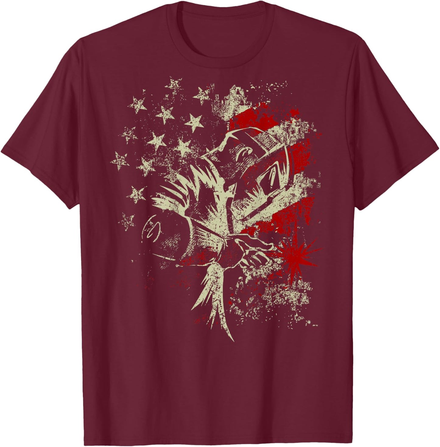 Welding Vintage Patriotic USA American Flag Welder On Back T-Shirt - T-Shirt | Maroon