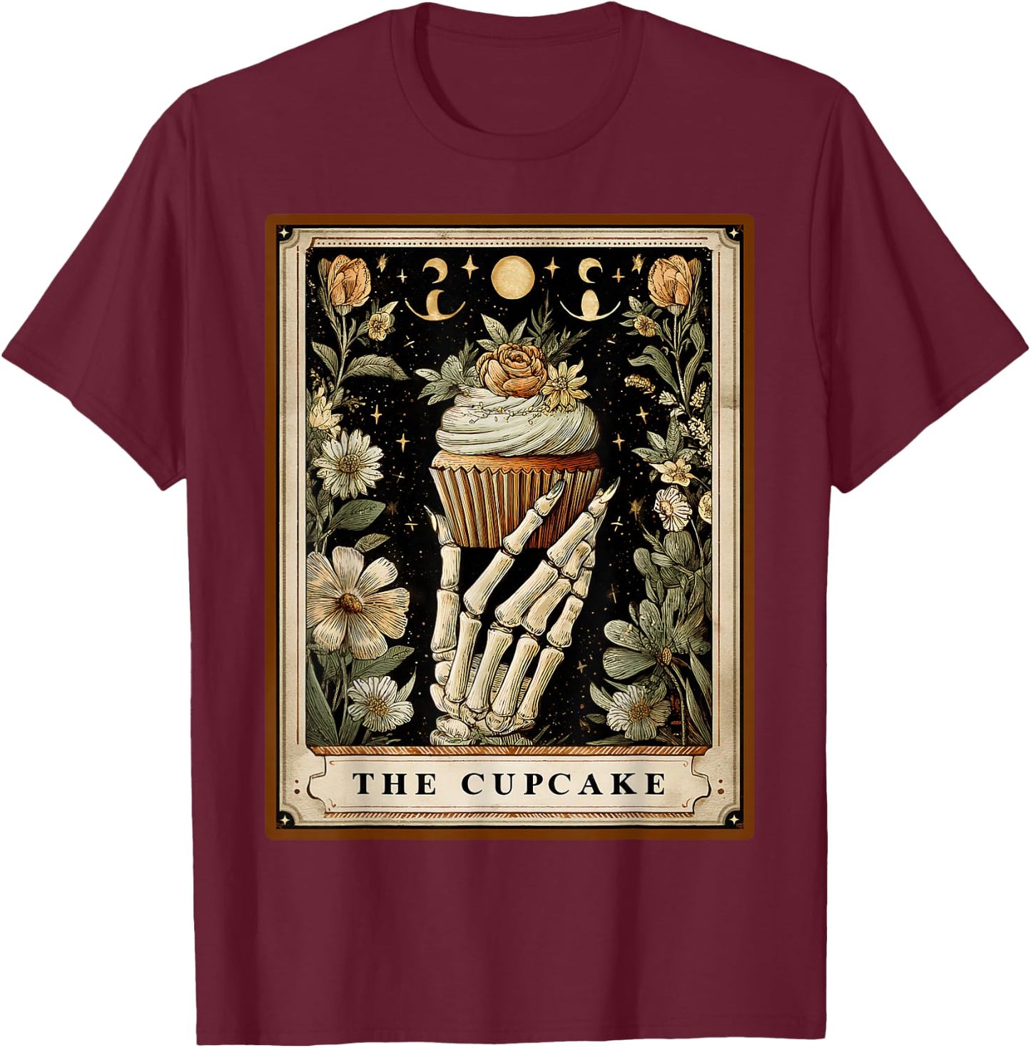 The Cupcake Baker Baking Tarot Card Skeleton Witchy T-Shirt - T-Shirt | Maroon