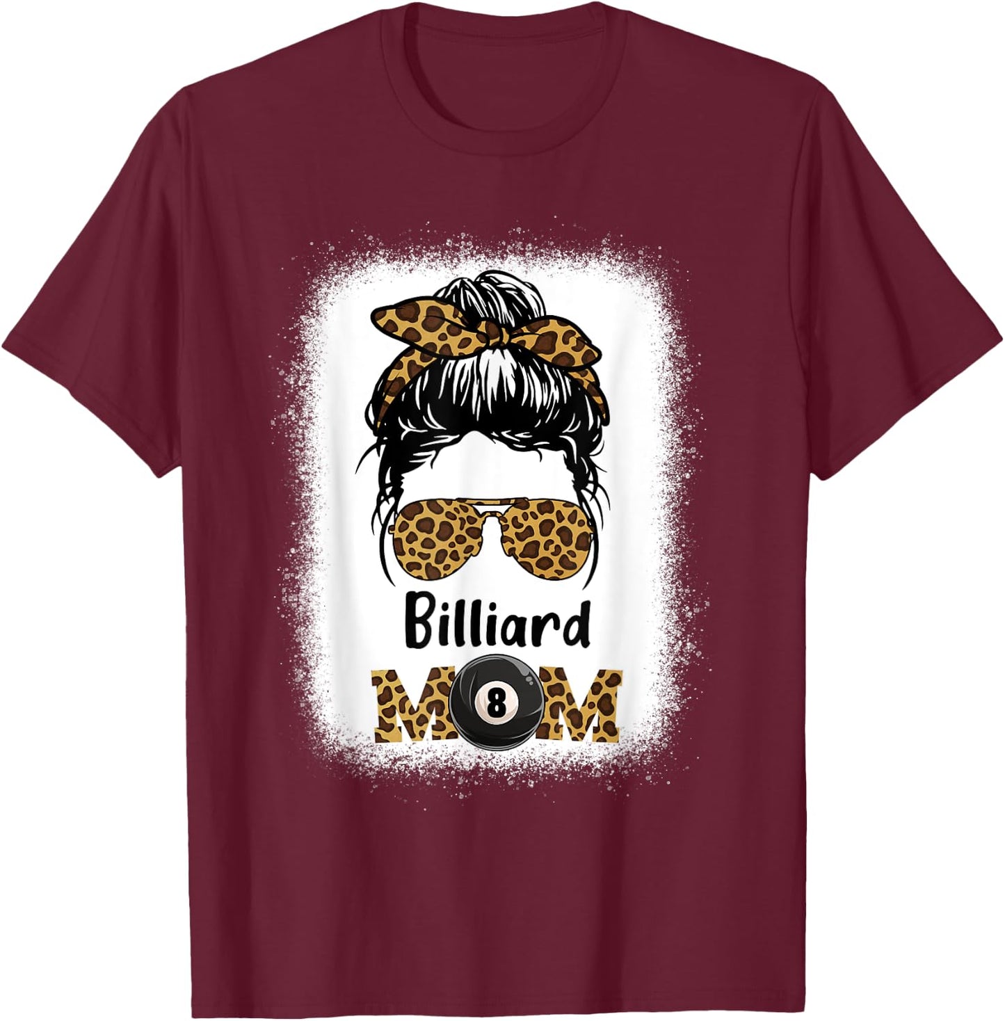 Billard Mom Bleached Leopard Print Pool Balls Player Women T-Shirt - T-Shirt | Maroon