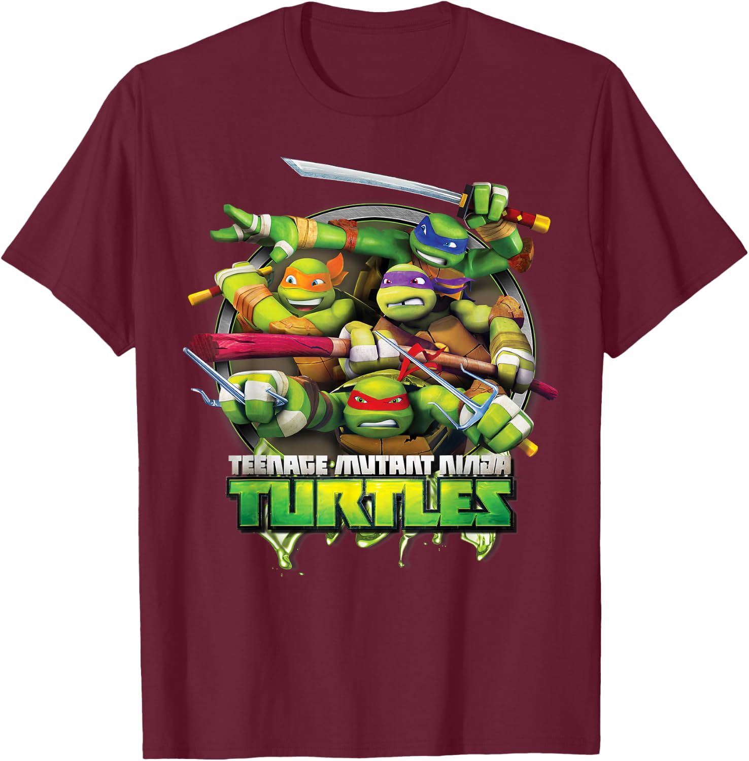 Teenage Mutant Ninja Turtles Bursting Through Sewer T-Shirt - T-Shirt | Maroon