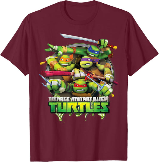 Teenage Mutant Ninja Turtles Bursting Through Sewer T-Shirt - T-Shirt | Maroon