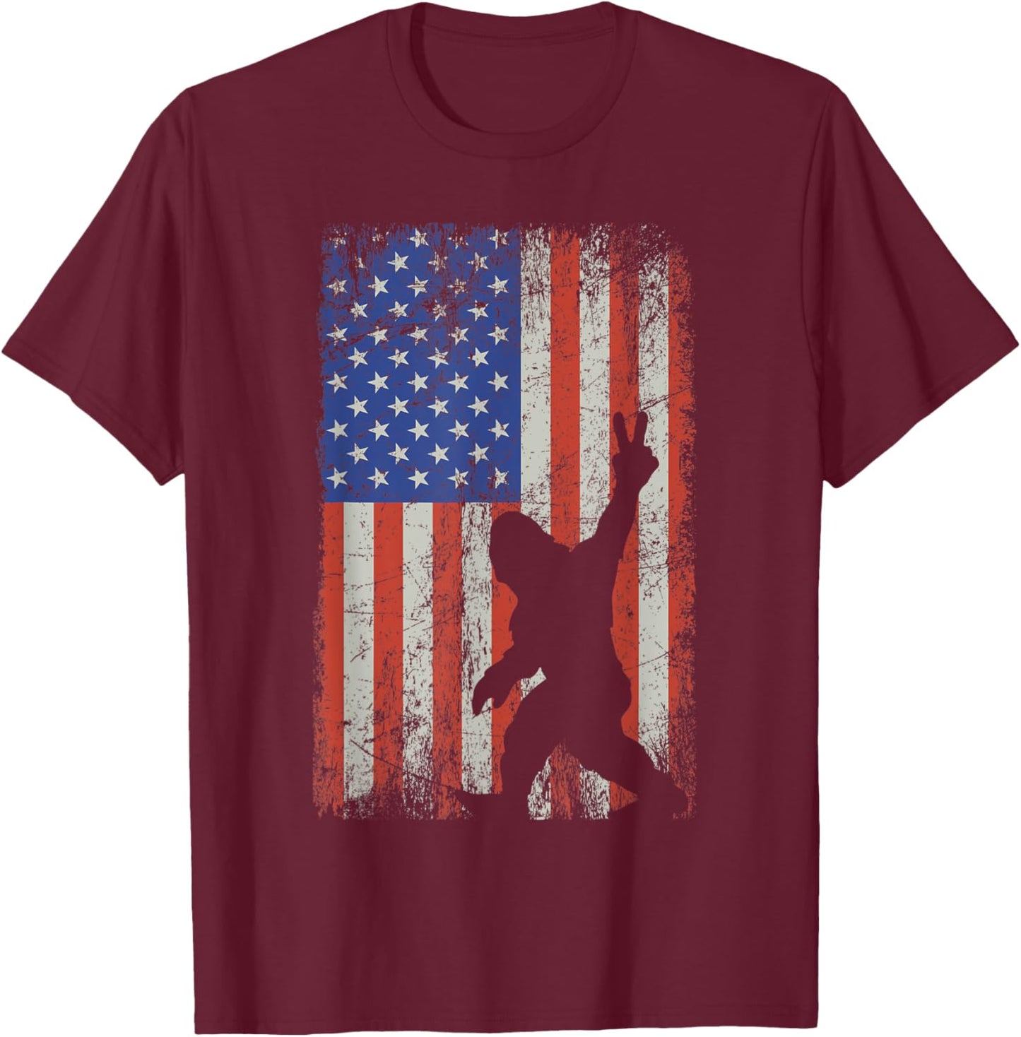 Bigfoot Sasquatch Rock and Roll American Flag 4th of July Women Kids Men T-Shirt - T-Shirt | Maroon