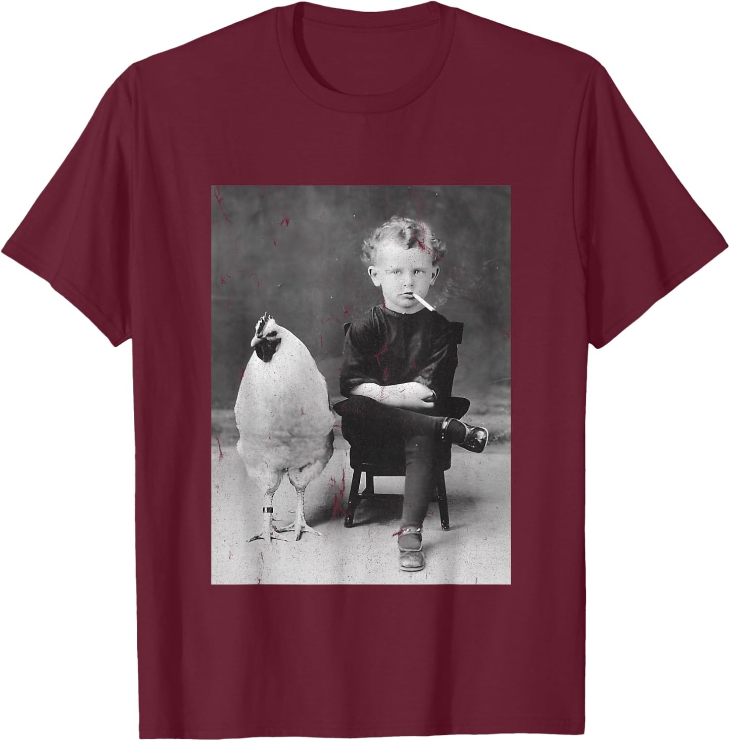 Smoking Boy With Chicken Vintage Bizarre Weird T-Shirt - T-Shirt | Maroon