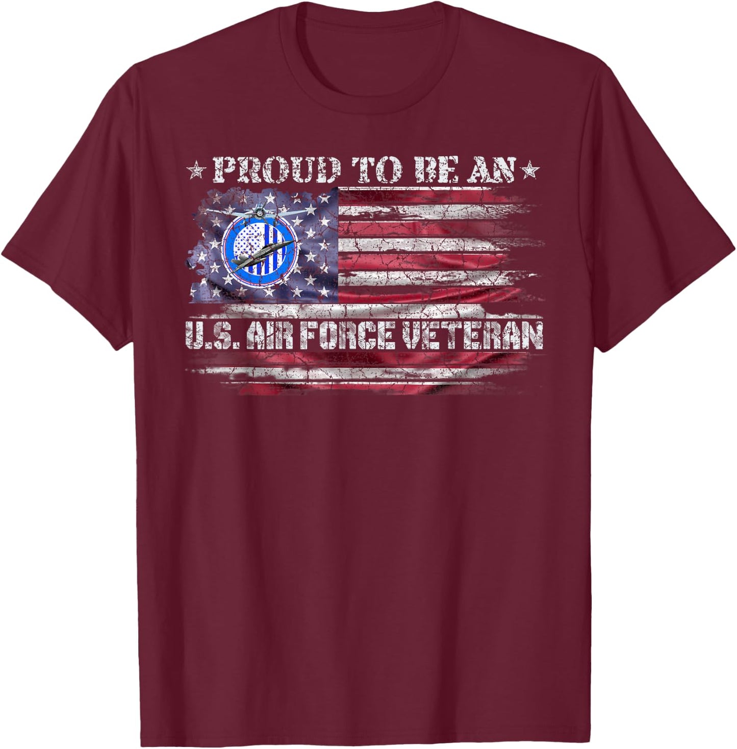 Vintage USA American Flag Proud To Be An Air Force Veteran T-Shirt - T-Shirt | Maroon