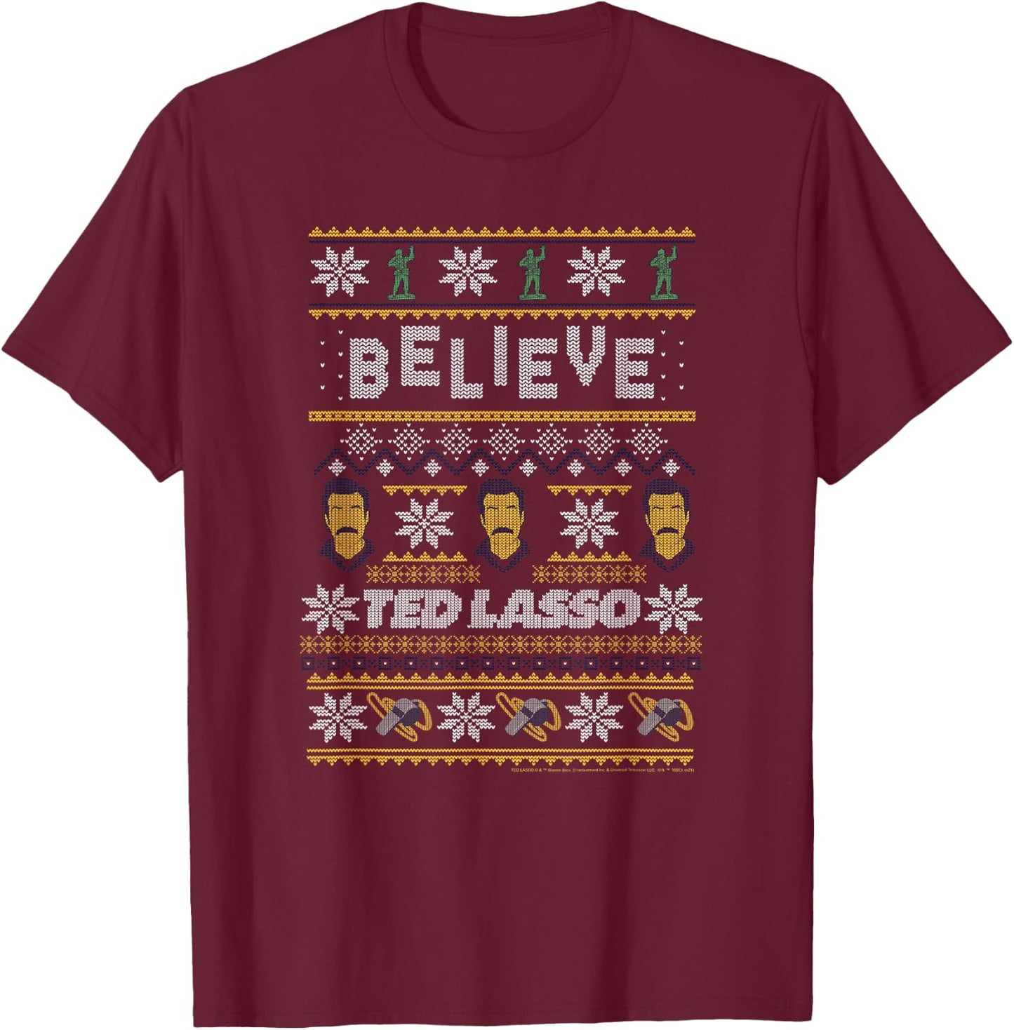 Ted Lasso Christmas Believe Ted Lasso Ugly Sweater T-Shirt - T-Shirt | Maroon