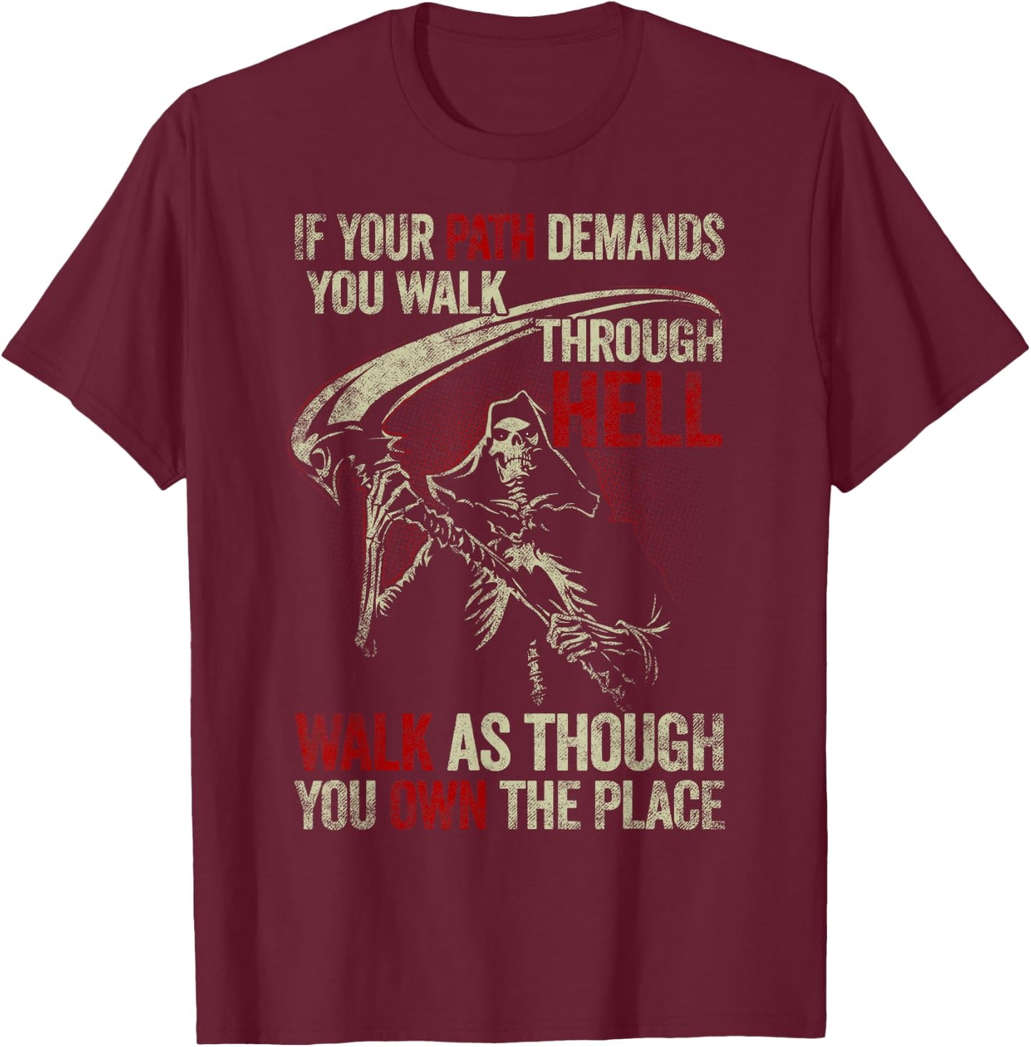 If Your Path Demands You Walk Through Hell Skeleton USA Flag T-Shirt - T-Shirt | Maroon