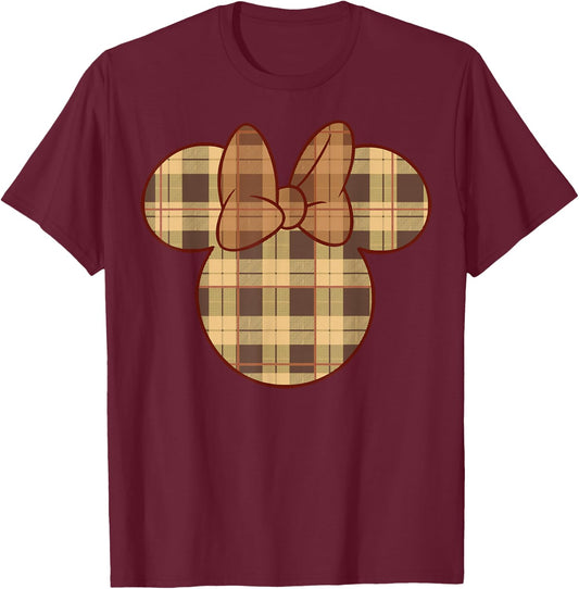 Disney Mickey and Friends Minnie Fall Plaid Fill T-Shirt - T-Shirt | Maroon