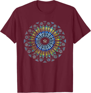 Strasbourg Cathedral France Mandala Stained Glass Window Art T-Shirt - T-Shirt | Maroon
