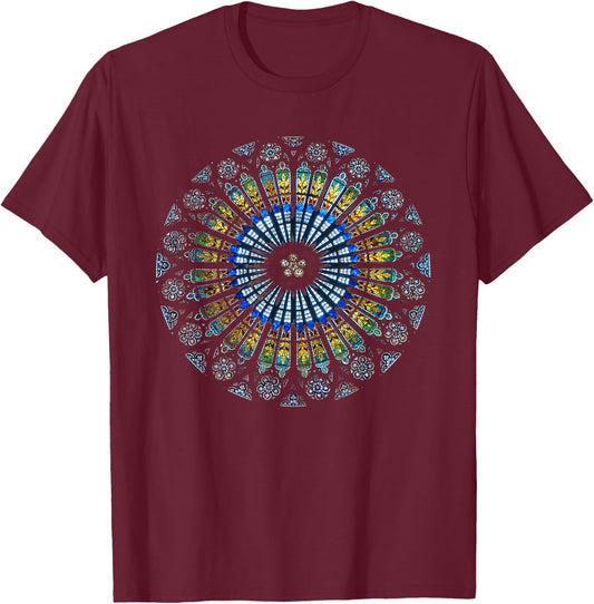 Strasbourg Cathedral France Mandala Stained Glass Window Art T-Shirt - T-Shirt | Maroon