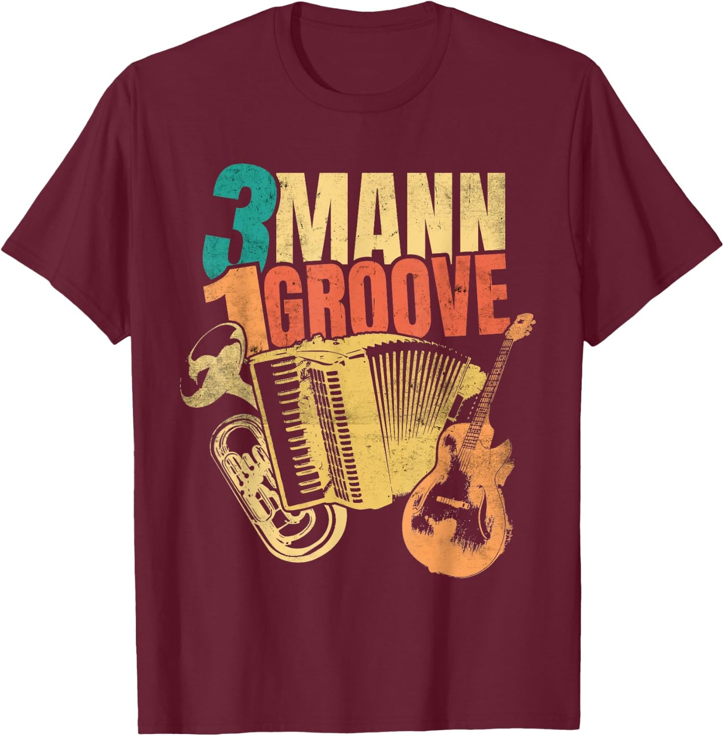 Oberkrainer Bellfront Baritone Accordion Guitar Retro T-Shirt - T-Shirt | Maroon