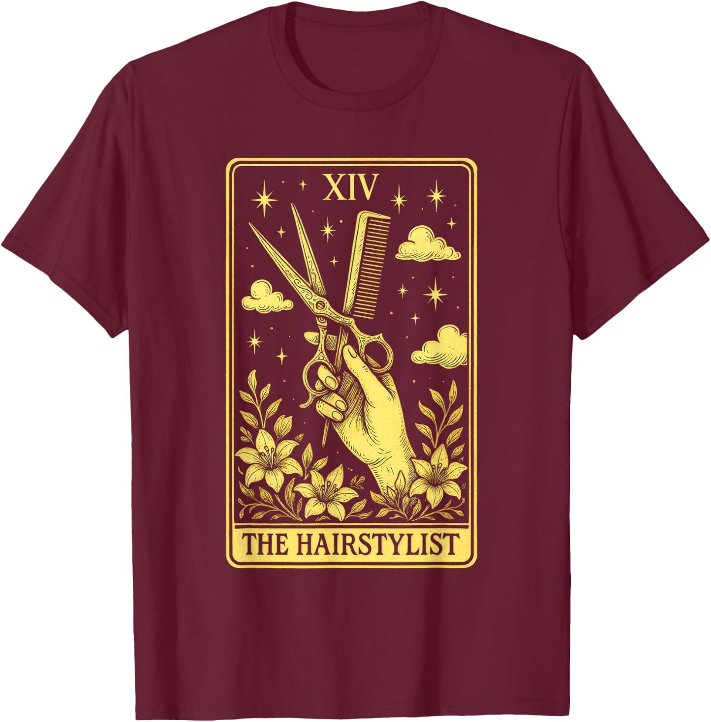 The Hairstylist - Tarot Card Hair Stylist Art T-Shirt - T-Shirt | Maroon