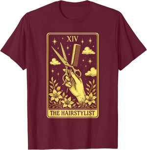 The Hairstylist - Tarot Card Hair Stylist Art T-Shirt - T-Shirt | Maroon