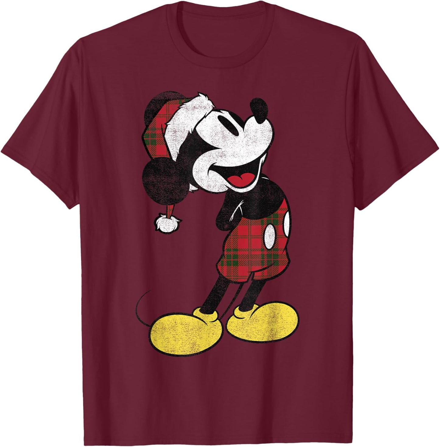 Disney Mickey and Friends Christmas Mickey Plaid Outfit T-Shirt - T-Shirt | Maroon