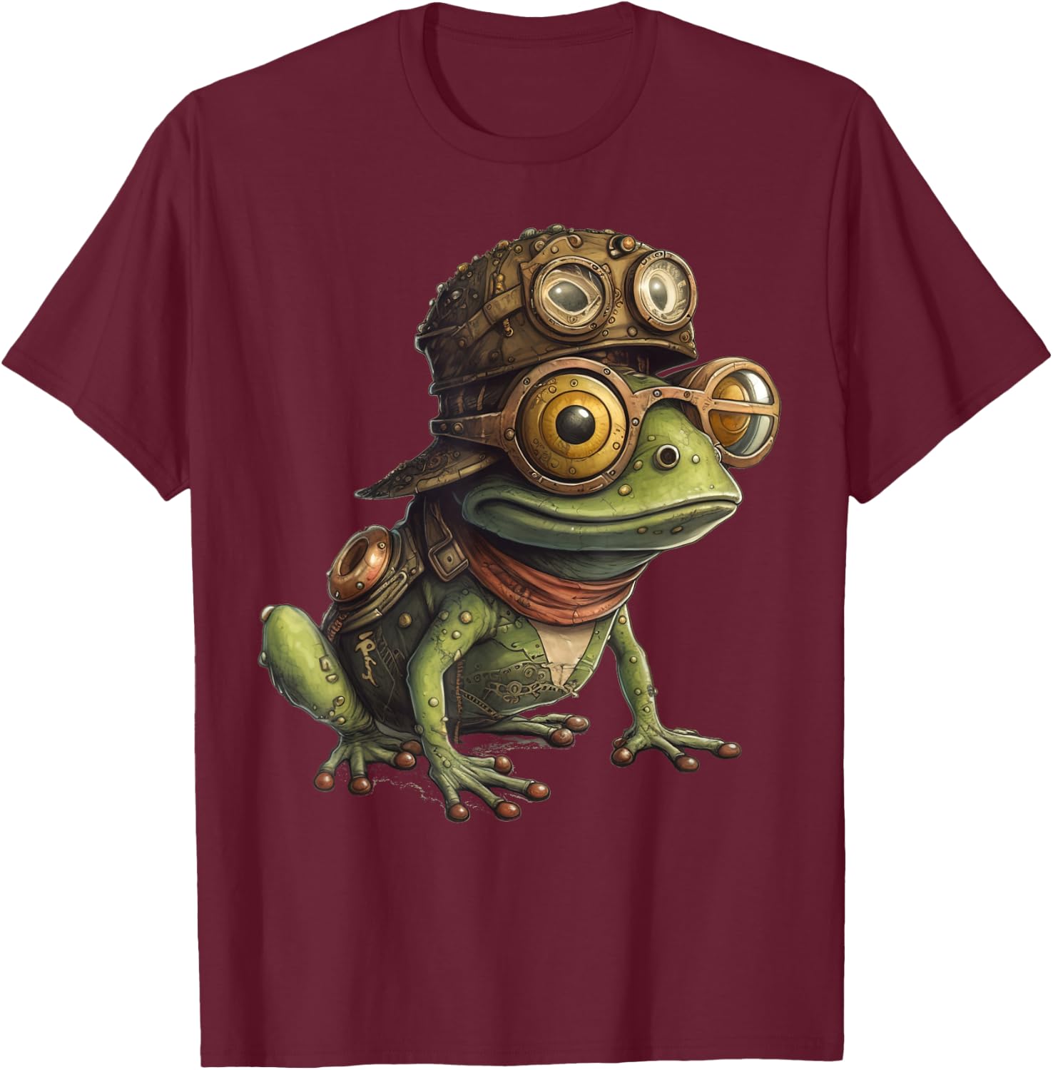Frog in steampunk mechanical gear, vibrant toad T-Shirt - T-Shirt | Maroon
