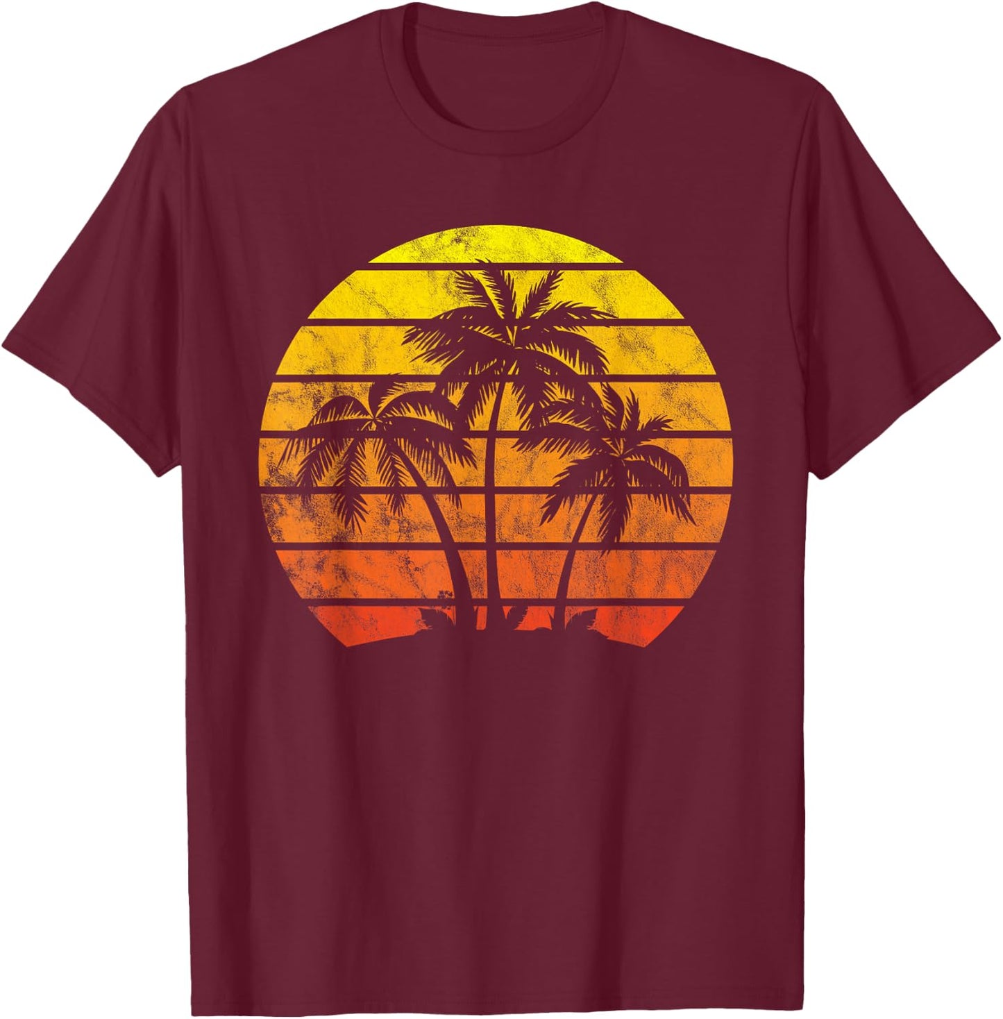Retro Vintage Sunset Coco Palm Tree Shirts Tropical Beach T-Shirt - T-Shirt | Maroon