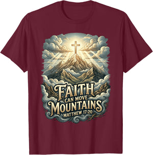 Faith Can Move Mountains Matthew 17:20 Christian Cross T-Shirt - T-Shirt | Maroon
