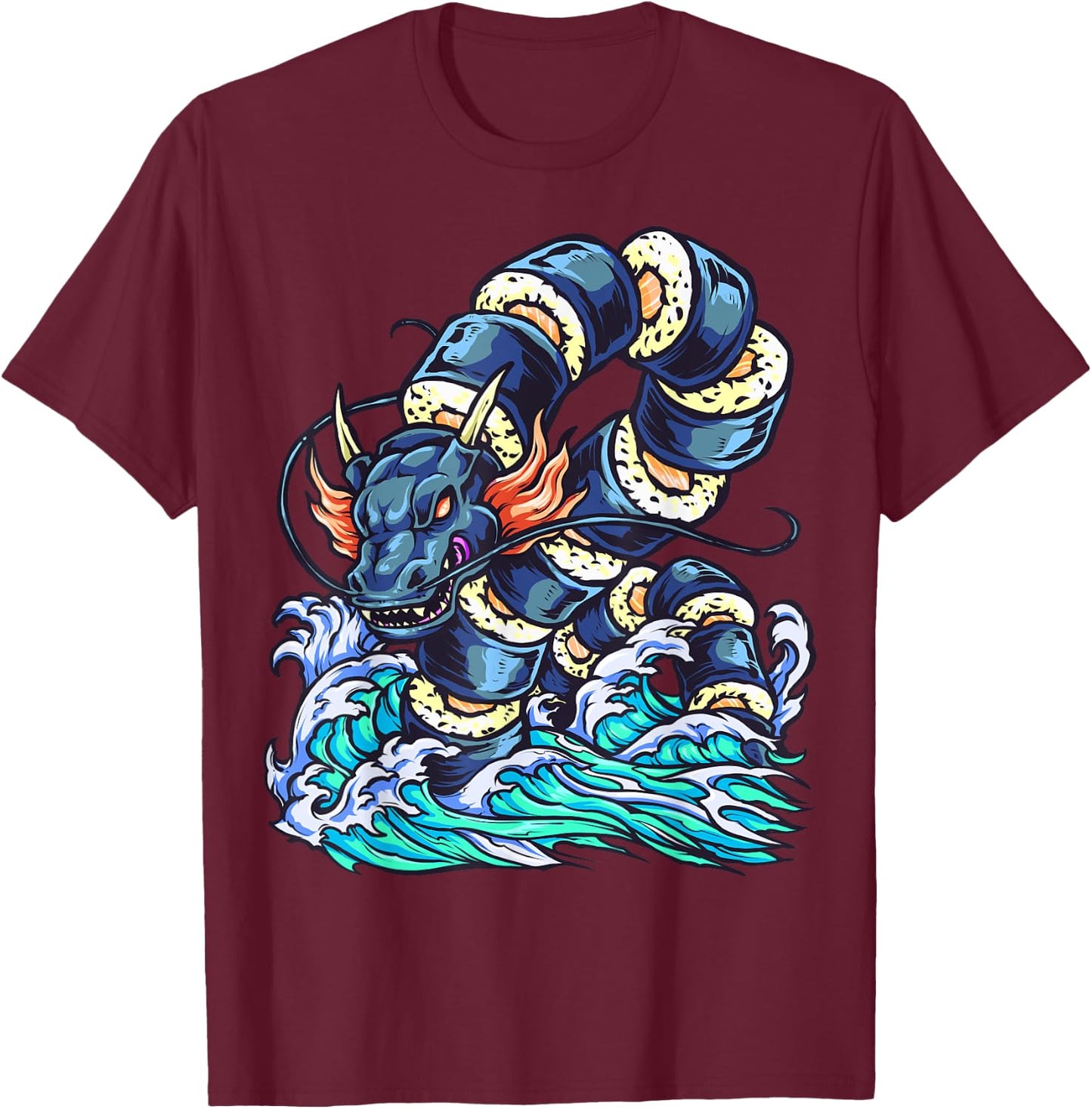 Sushi Dragon Sushi Lover Sushi Restaurant Japanese Art T-Shirt - T-Shirt | Maroon