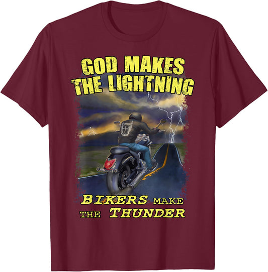 God Lightning Christian Biker Shirt Motorcycle Jesus Design T-Shirt - T-Shirt | Maroon