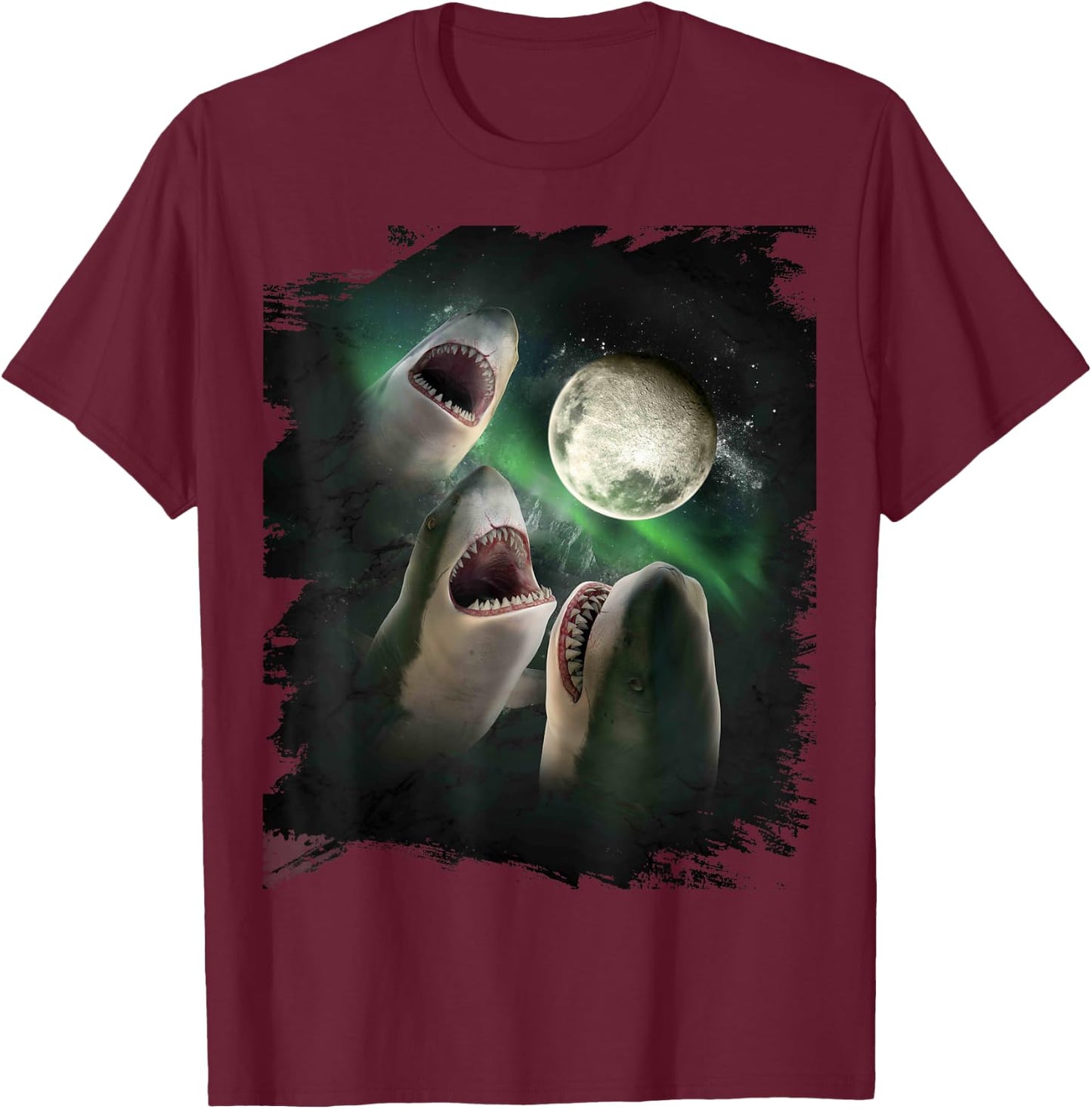 3 Shark Moon, Wolf Shark, Wolves Howl T-Shirt - T-Shirt | Maroon