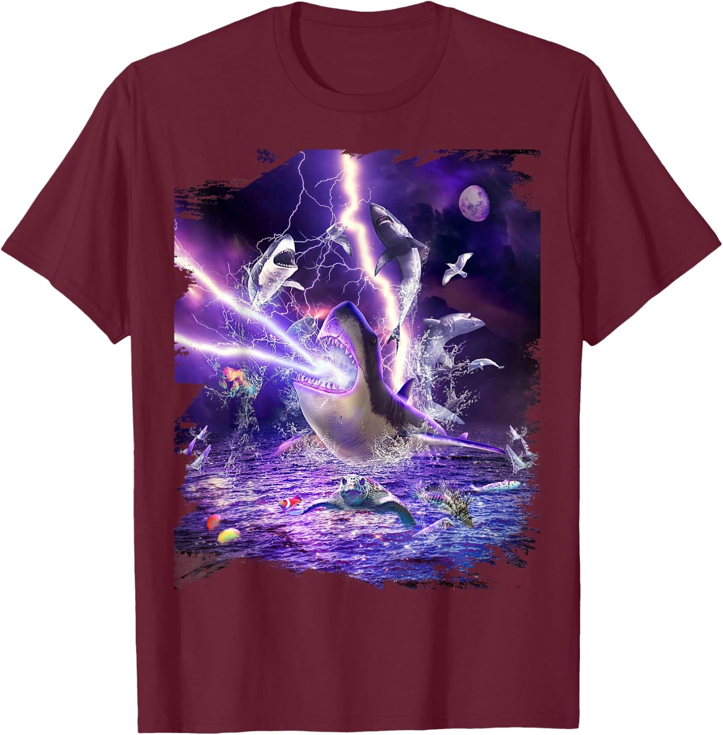 Lightning Shark Sharks Funny T-Shirt - T-Shirt | Maroon