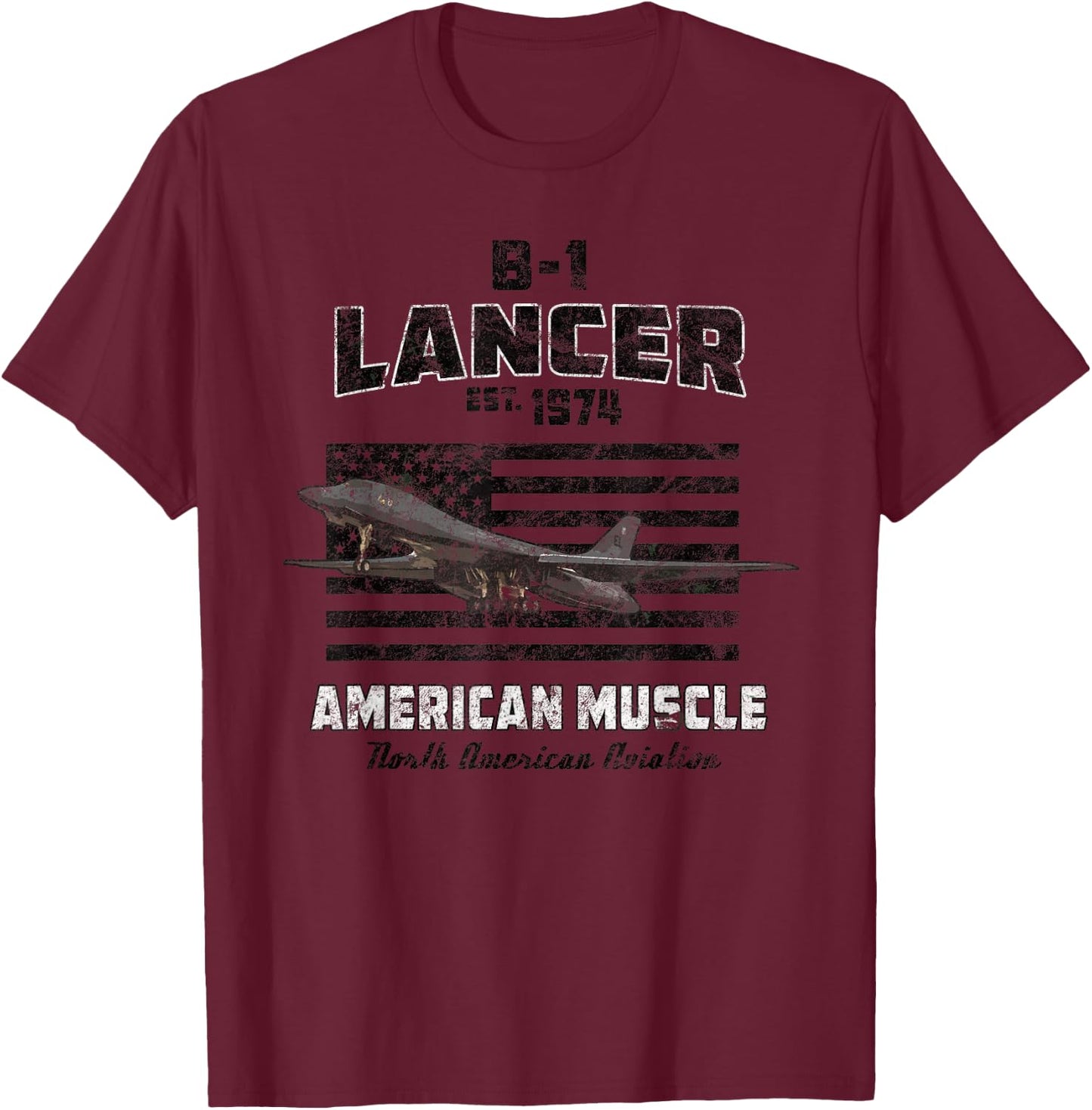 B-1 Lancer Bomber Airplane American Muscle T-Shirt - T-Shirt | Maroon