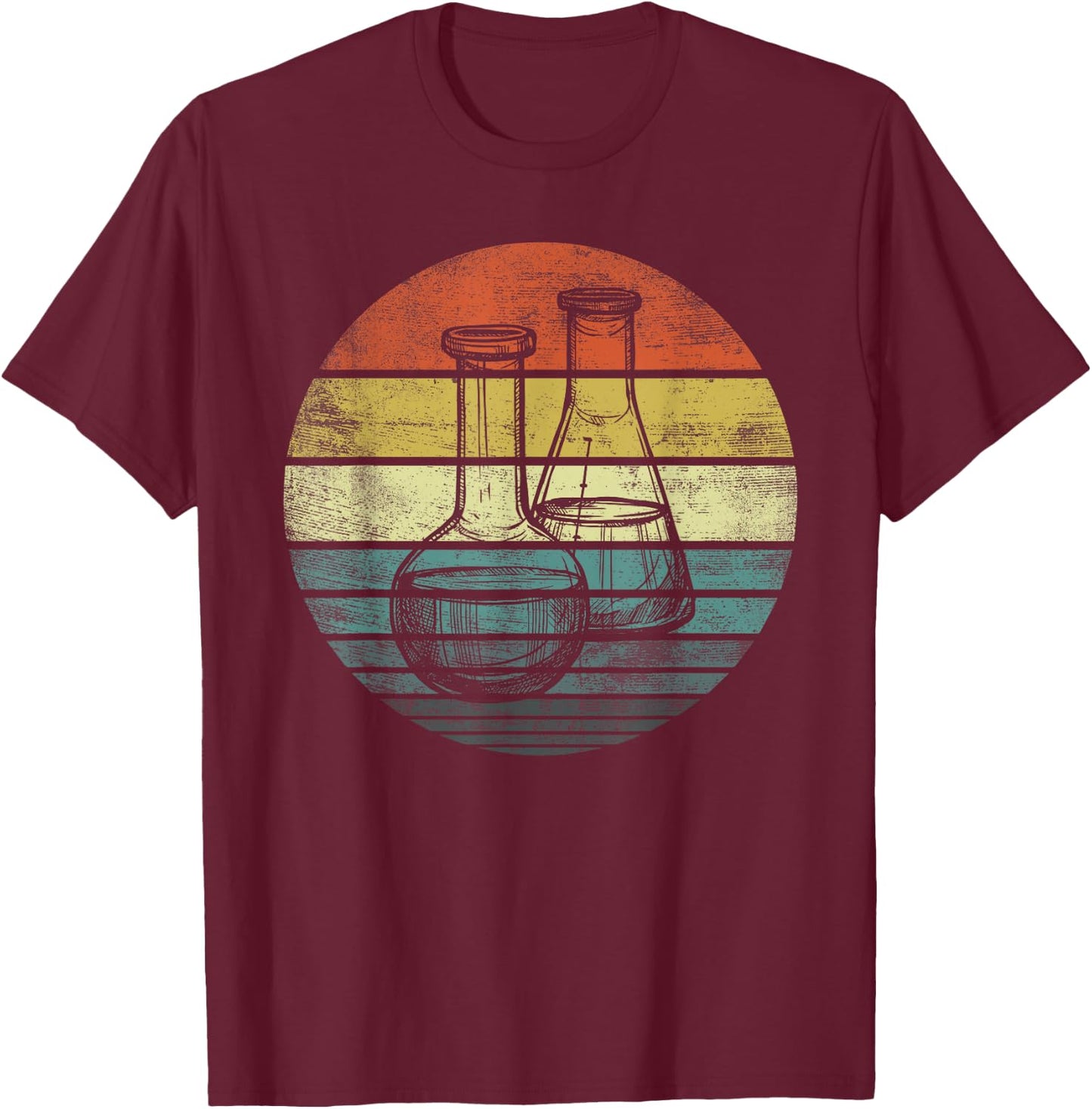 Chemist Gift Retro Sunset Laboratory Flask Chemistry Science T-Shirt - T-Shirt | Maroon