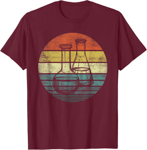 Chemist Gift Retro Sunset Laboratory Flask Chemistry Science T-Shirt - T-Shirt | Maroon
