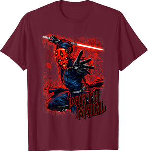 Star Wars Darth Maul Red Saber Portrait T-Shirt - T-Shirt | Maroon