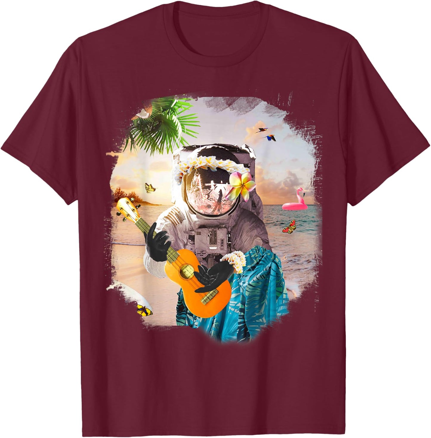 Aloha Hawaiian Astronaut At Beach Funny T-Shirt - T-Shirt | Maroon