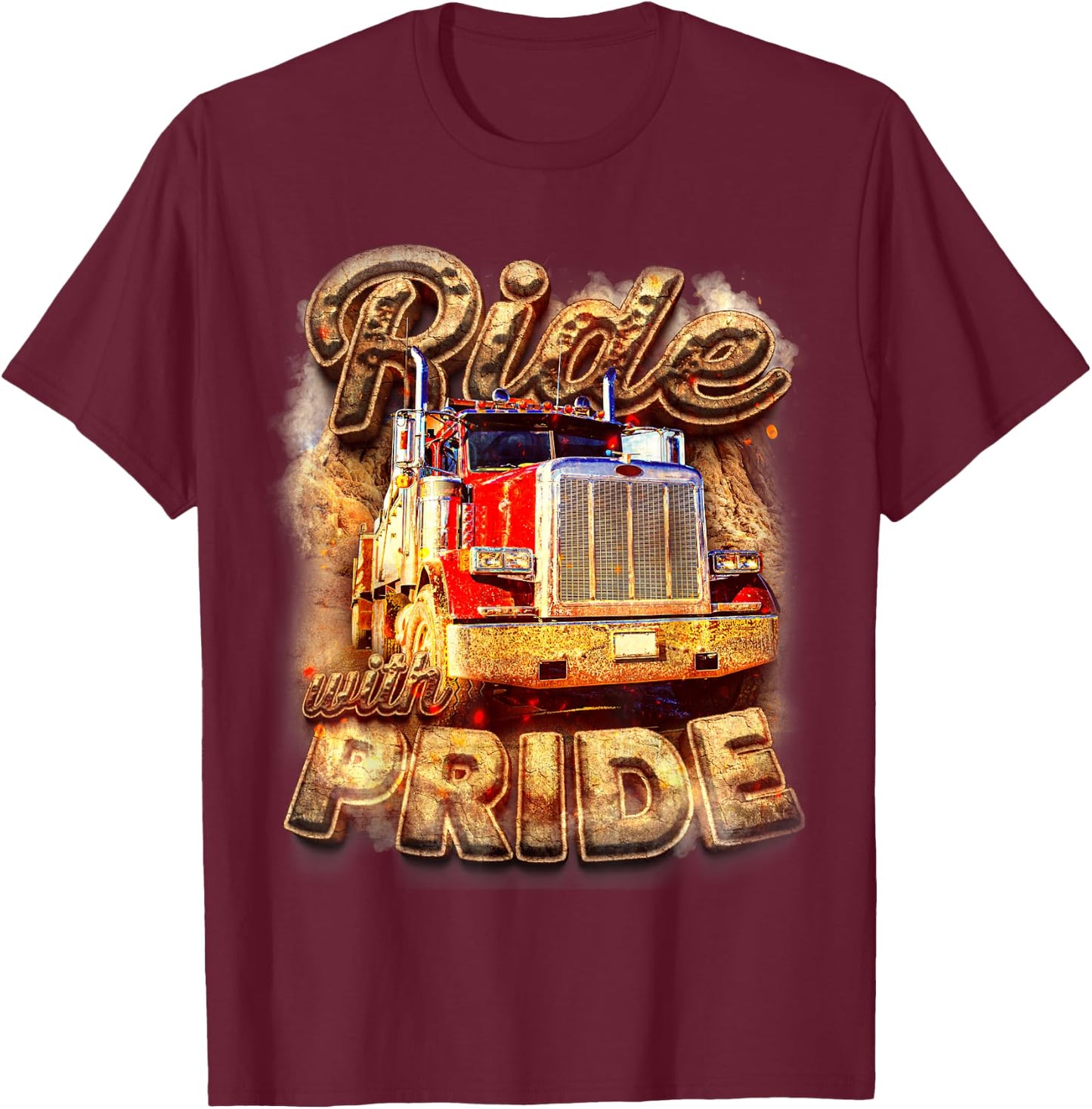Trucker Lorry 18 Wheeler Highway Truck Driver CDL Trailer T-Shirt - T-Shirt | Maroon
