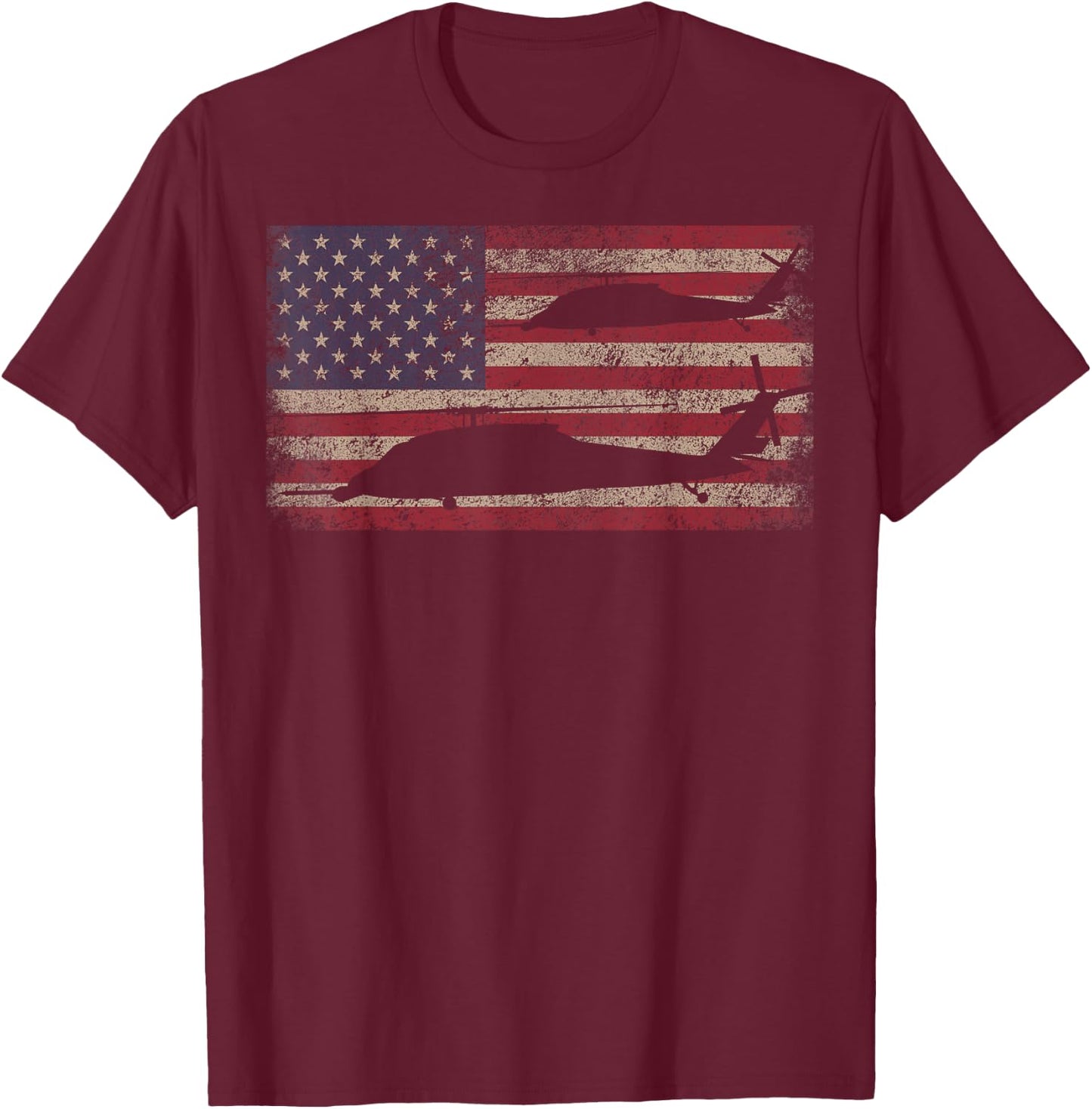 HH-60 Pave Hawk Helicopter Vintage USA American Flag T-Shirt - T-Shirt | Maroon