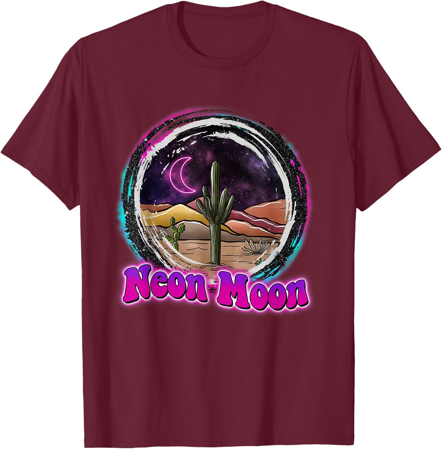 Neon-Moon Country Retro Western 80s 90 Cactus T-Shirt - T-Shirt | Maroon