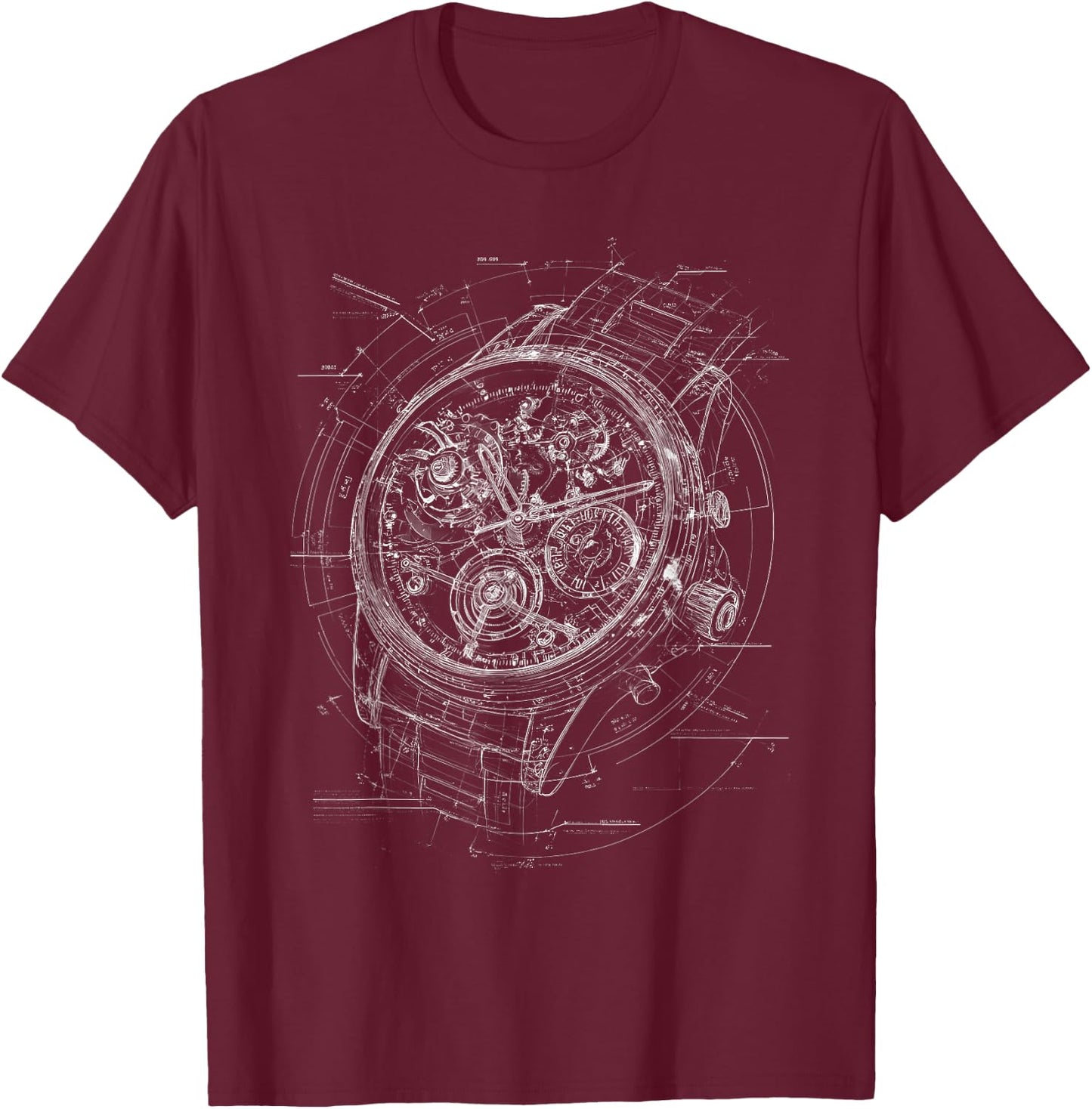 Mechanical Watch Blueprint Horology Technical Art T-Shirt - T-Shirt | Maroon