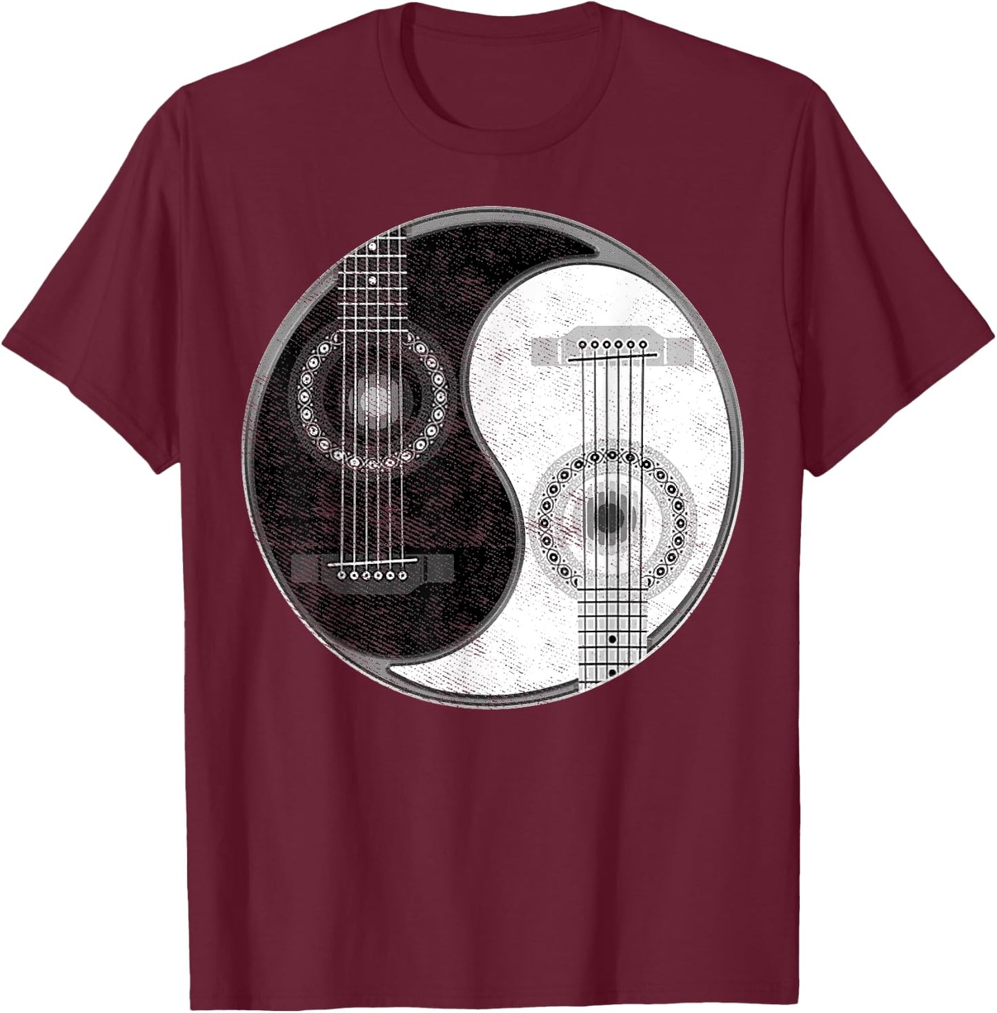Yin Yang Guitar Player Guitarist Classical Bass Acoustic T-Shirt - T-Shirt | Maroon