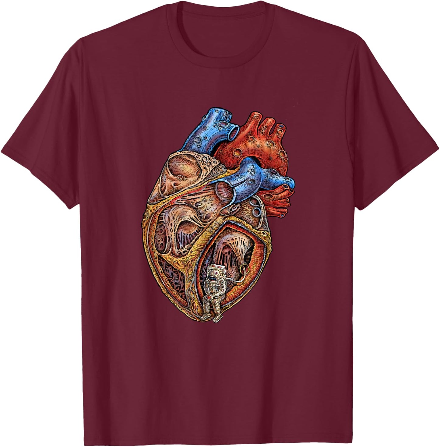 Astronaut Heart - by Emek Artman T-Shirt - T-Shirt | Maroon