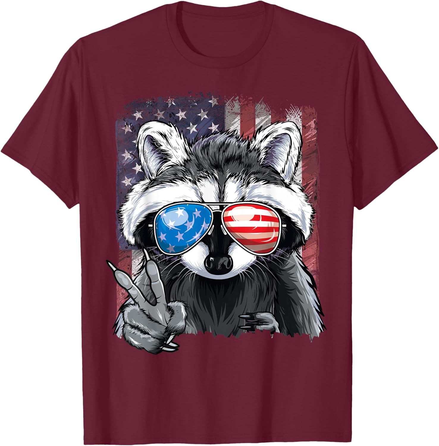 USA Patriotic Raccoon July 4th Boys Men Trash Panda T-Shirt - T-Shirt | Maroon