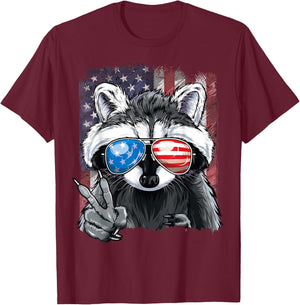 USA Patriotic Raccoon July 4th Boys Men Trash Panda T-Shirt - T-Shirt | Maroon