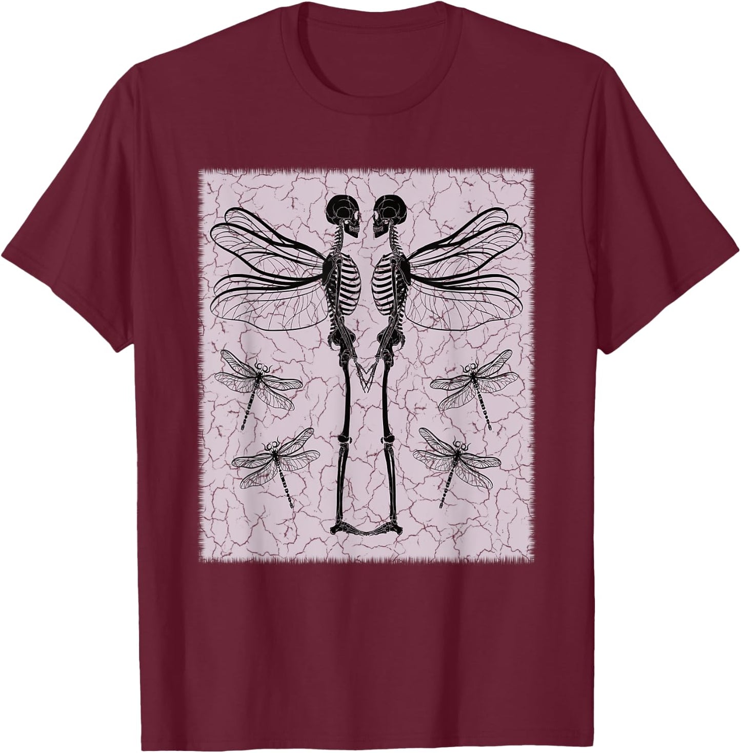 Skeleton Fairy Dragonfly Grunge Fairycore Aesthetic Goth Gothic T-Shirt - T-Shirt | Maroon