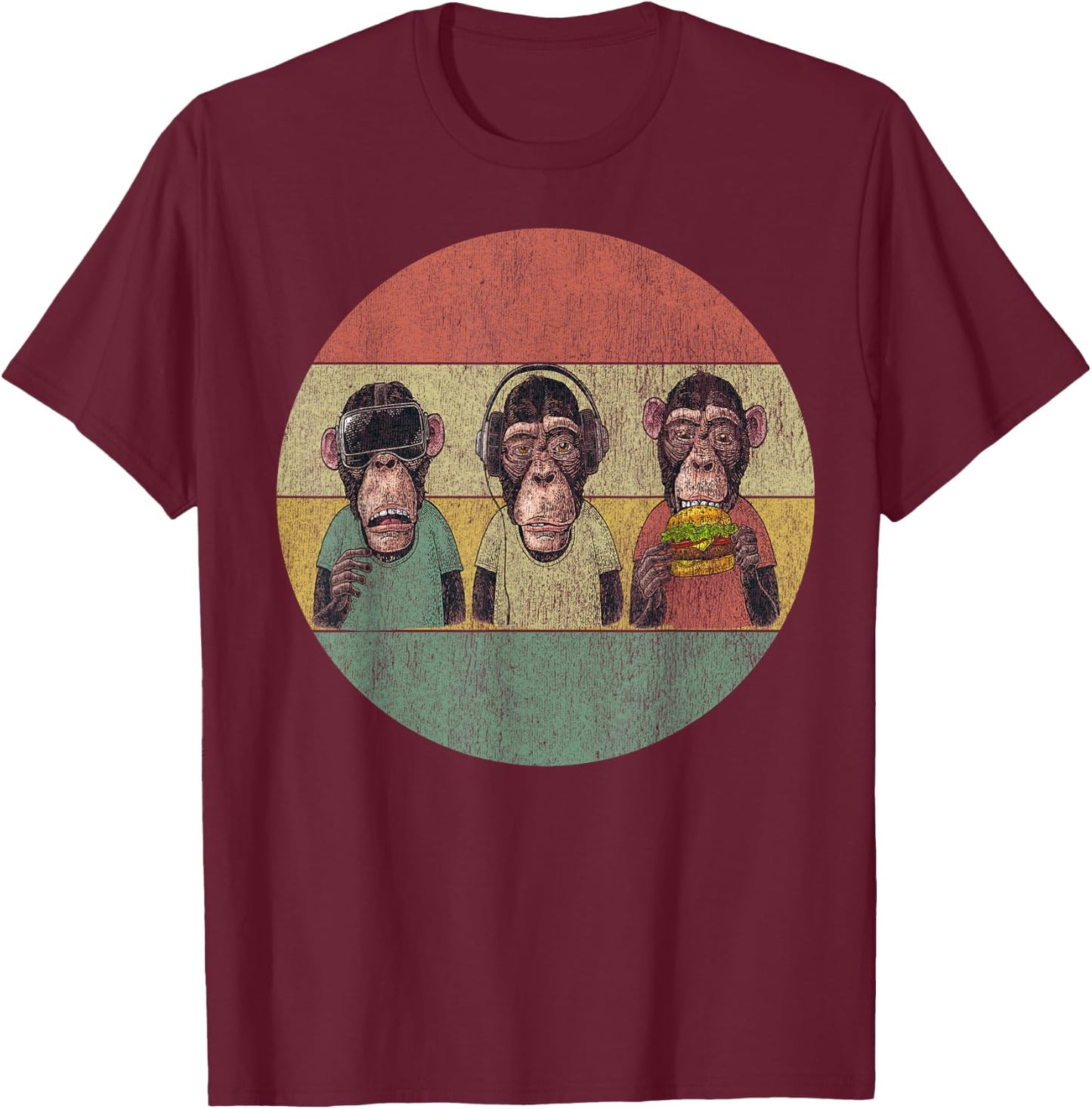 Three Wise Monkeys T-Shirt - T-Shirt | Maroon