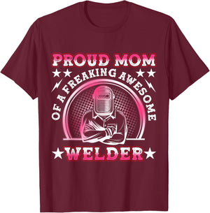 Proud Welder Mom Cute Welding Mother's Day T-Shirt - T-Shirt | Maroon