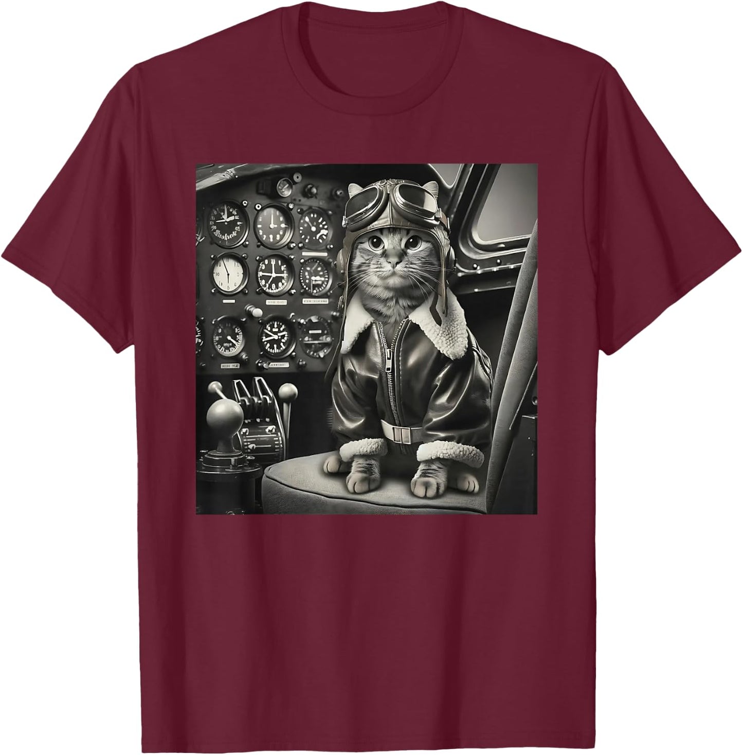 Vintage Cat Pilot - Cat pilots a cool fighter plane. T-Shirt - T-Shirt | Maroon