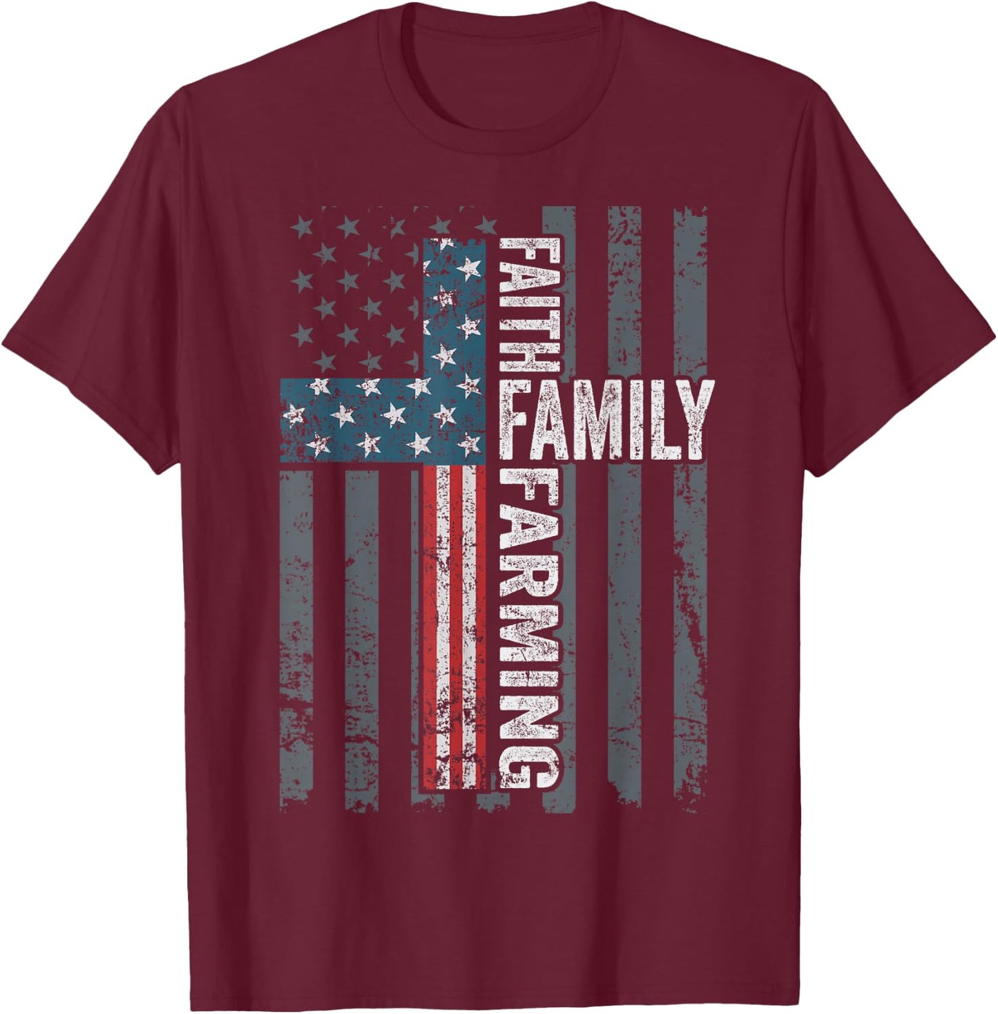Faith Family Farming Freedom - Christian Farmer Cross Flag T-Shirt - T-Shirt | Maroon