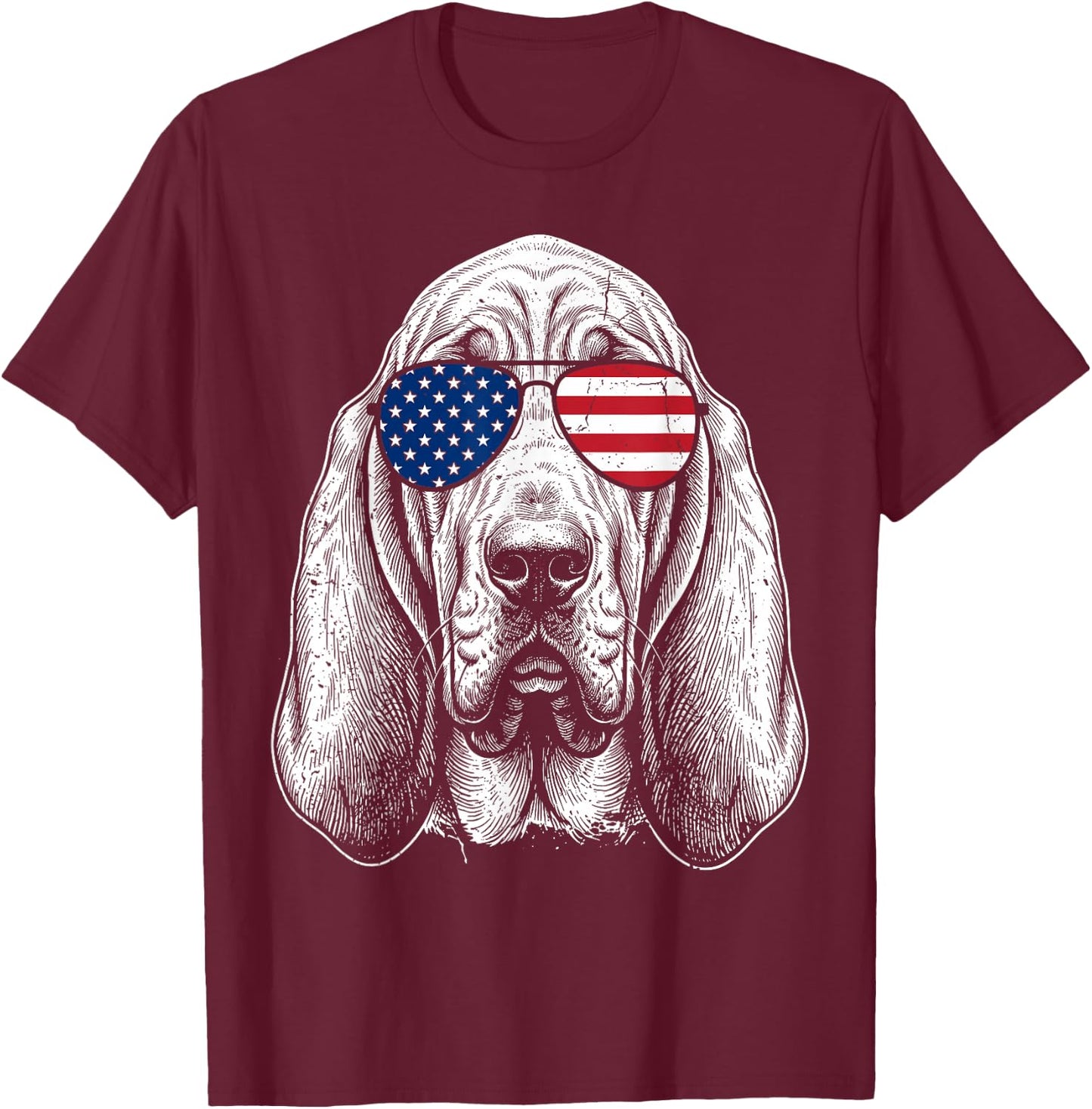 Patriotic Bloodhound Retro USA Flag Sunglasses Dog Lover T-Shirt - T-Shirt | Maroon