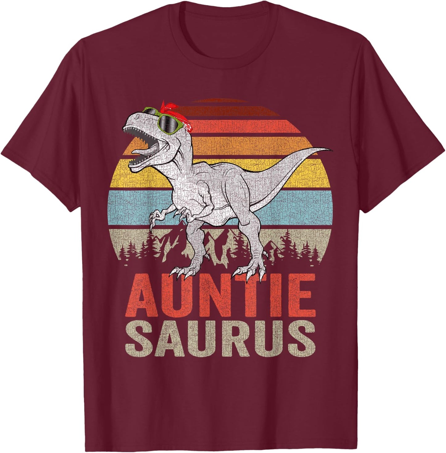 Auntiesaurus T Rex Auntie Saurus Family Matching Dinosaur T-Shirt - T-Shirt | Maroon