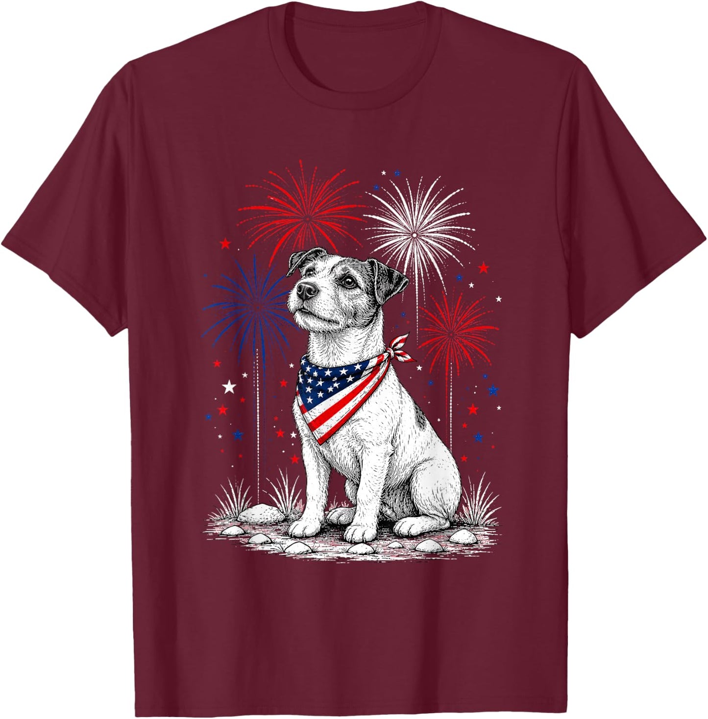 Jack Russell America's 250th Patriotic Fireworks Animal T-Shirt - T-Shirt | Maroon