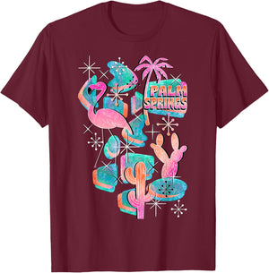 Peachy Palm Springs Vacation, Cool Flamingo On Summer T-Shirt - T-Shirt | Maroon