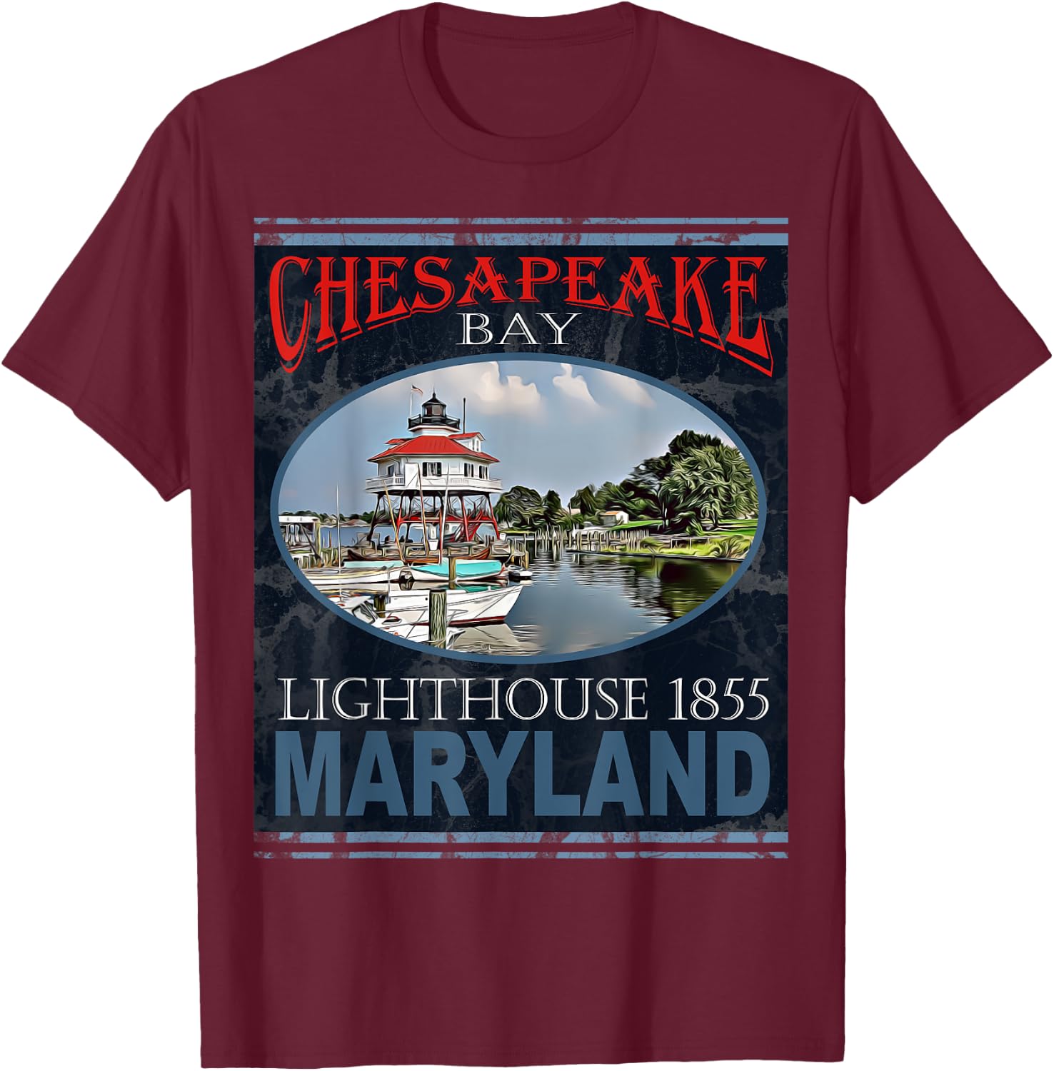 Chesapeake Bay Lighthouse Maryland 1855 Design T-Shirt - T-Shirt | Maroon
